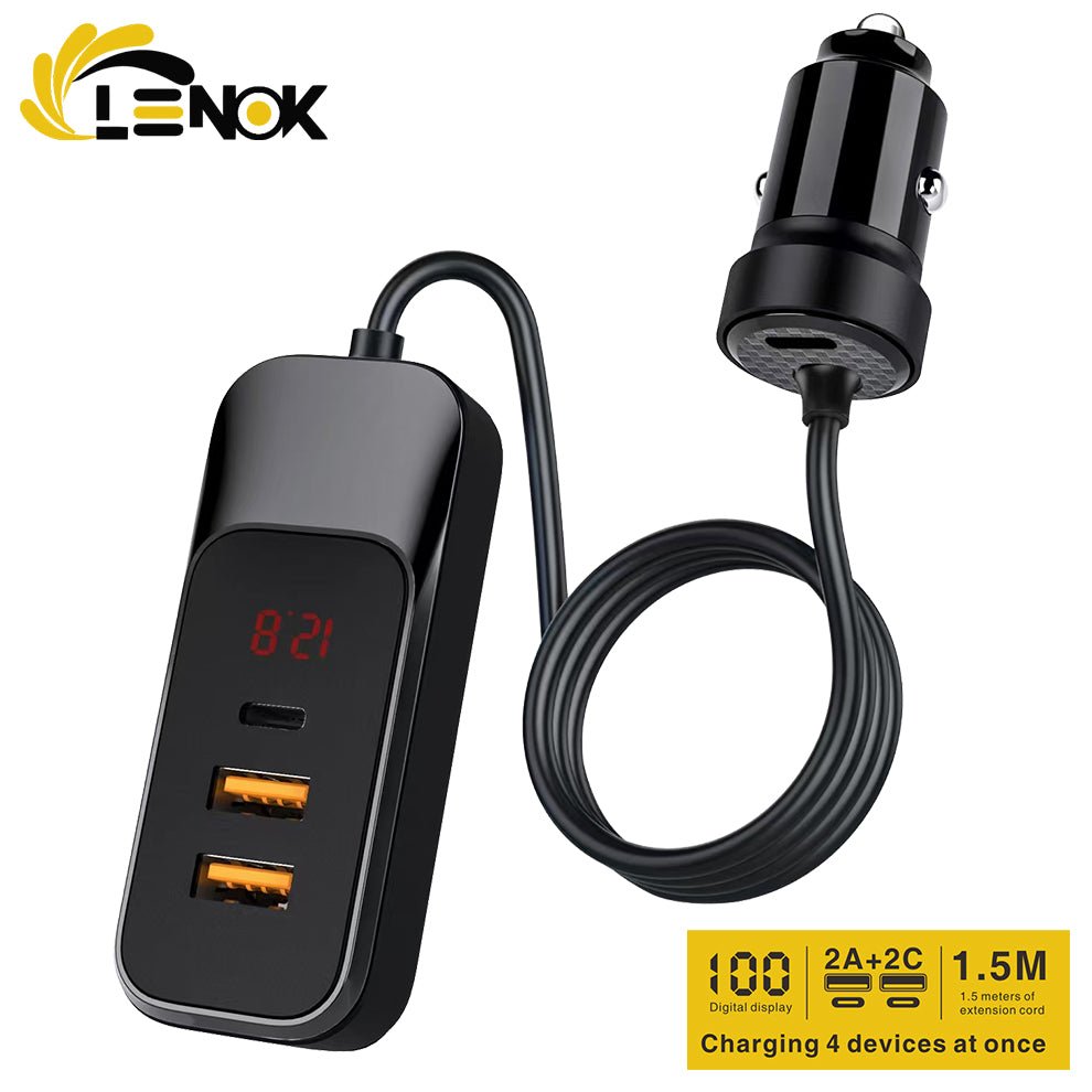 LENOK 120W USB - C Car Charger, 4 - Port Fast Charger with 1.5m Cable, Compatible with iPhone & Samsung - LENOK