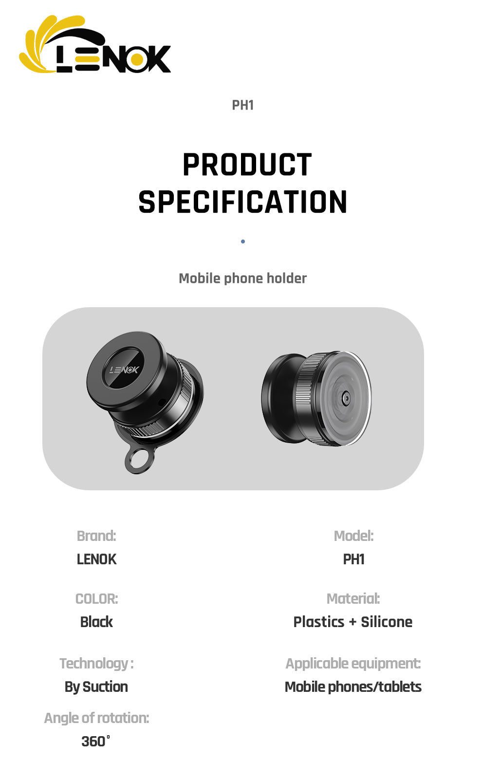 LENOK 360° Magnetic Suction Phone Mount – Adjustable Vacuum Holder for Car, Gym & Mirrors, Compatible with iPhone & Android - LENOK