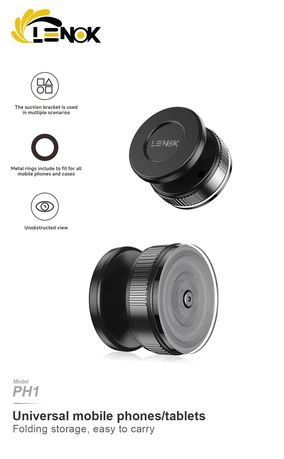 LENOK 360° Magnetic Suction Phone Mount – Adjustable Vacuum Holder for Car, Gym & Mirrors, Compatible with iPhone & Android - LENOK