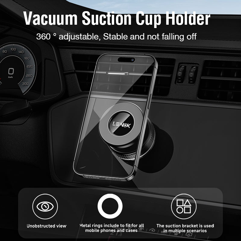 LENOK 360° Magnetic Suction Phone Mount – Adjustable Vacuum Holder for Car, Gym & Mirrors, Compatible with iPhone & Android - LENOK