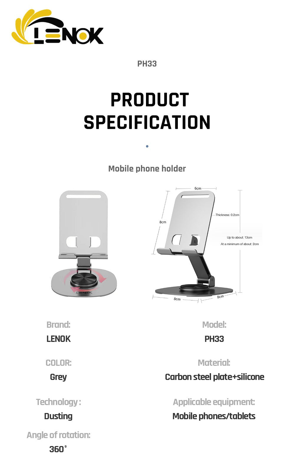 LENOK 360° Rotating Phone & Tablet Stand – Foldable, Portable, Adjustable Desk Holder for iPhone, iPad & All Smartphones - LENOK