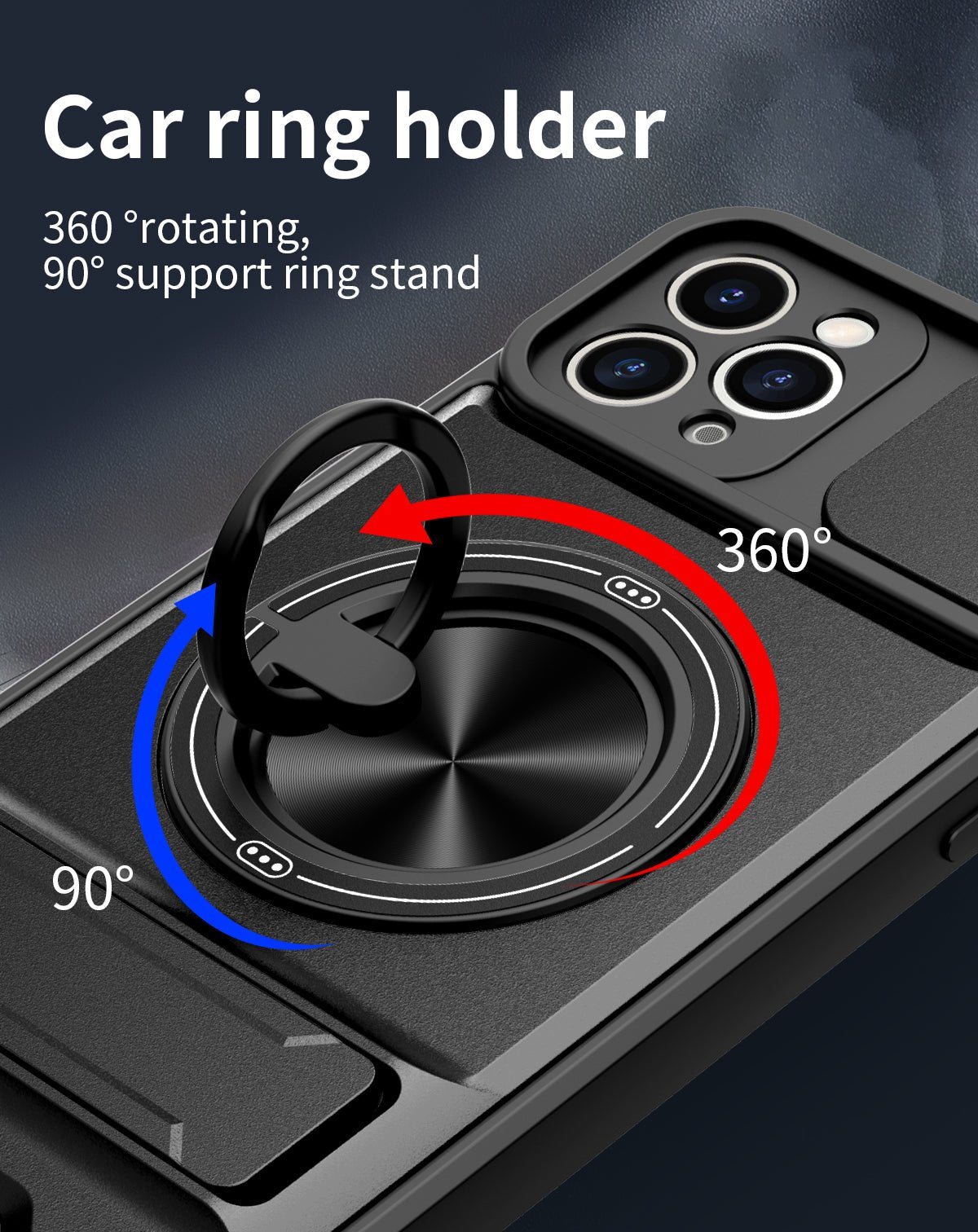 LENOK iPhone 11 Pro Max MagSafe case – 360° rotating car ring holder with 90° support ring stand