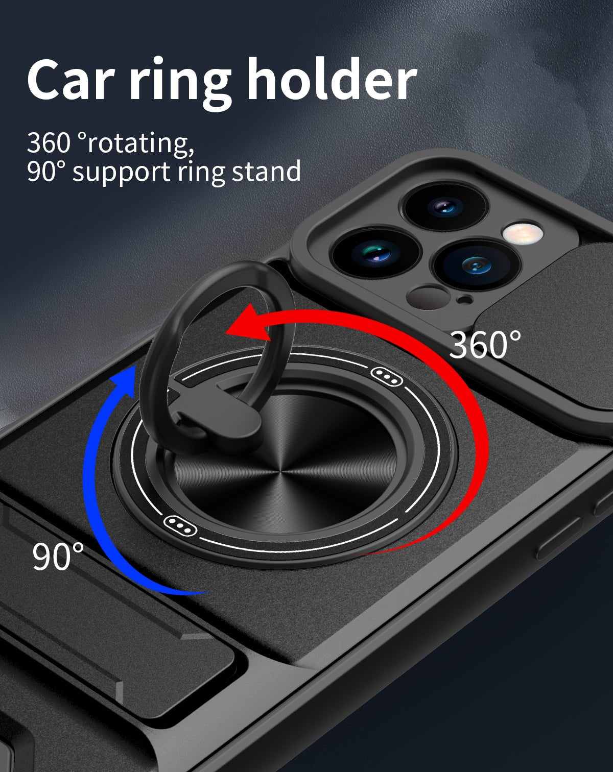 LENOK iPhone 12 Pro Max MagSafe case – 360° rotating car ring holder with 90° support ring stand
