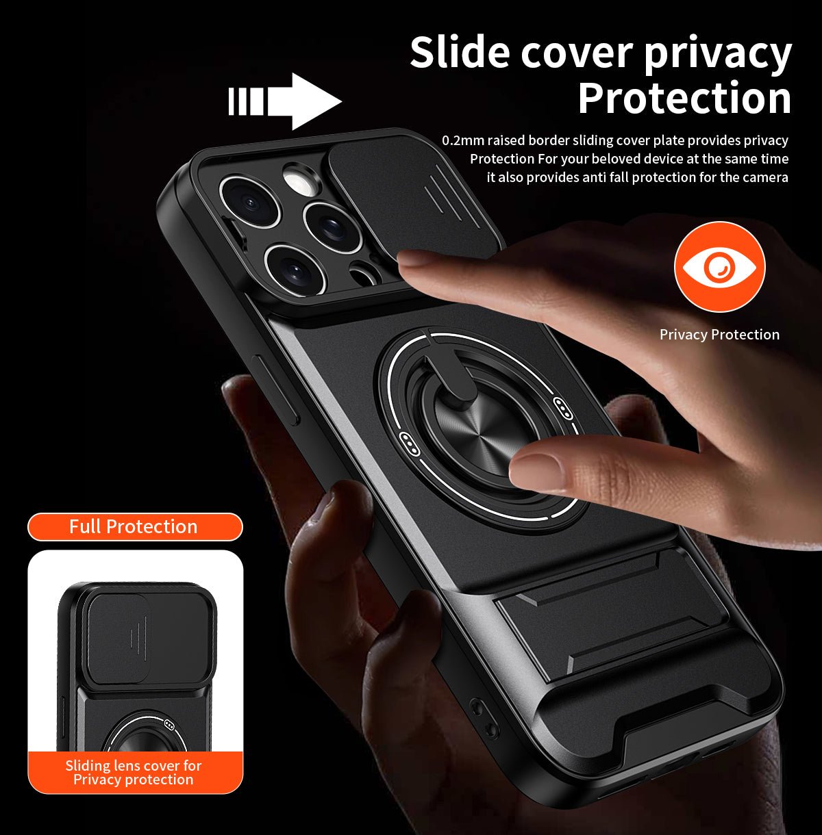 LENOK iPhone 15 Pro Max MagSafe case – slide cover privacy protection, 0.2mm raised border, full lens coverage and anti-fall camera protection