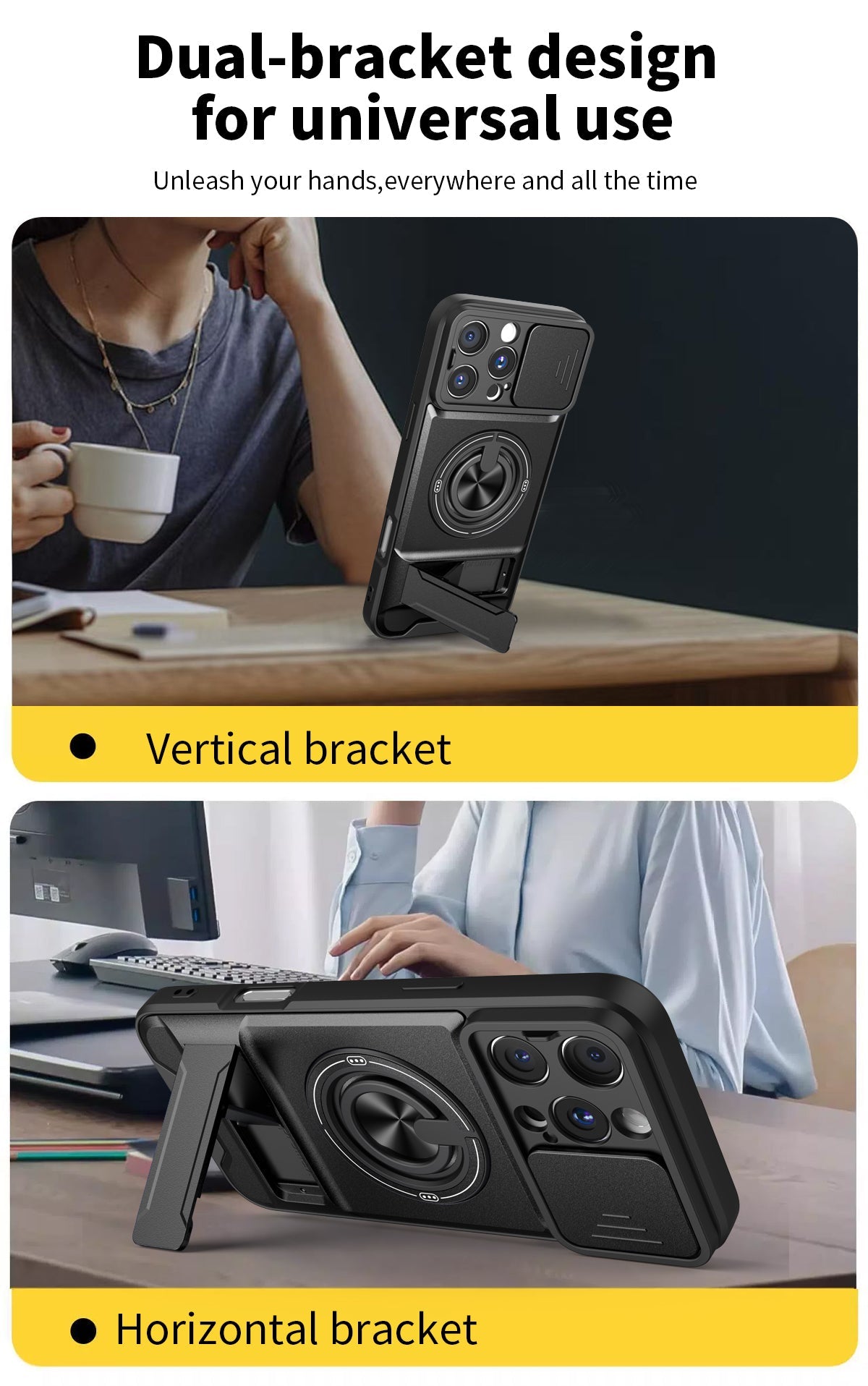 LENOK iPhone 16 Pro Max case – dual-bracket design, vertical and horizontal kickstand positions