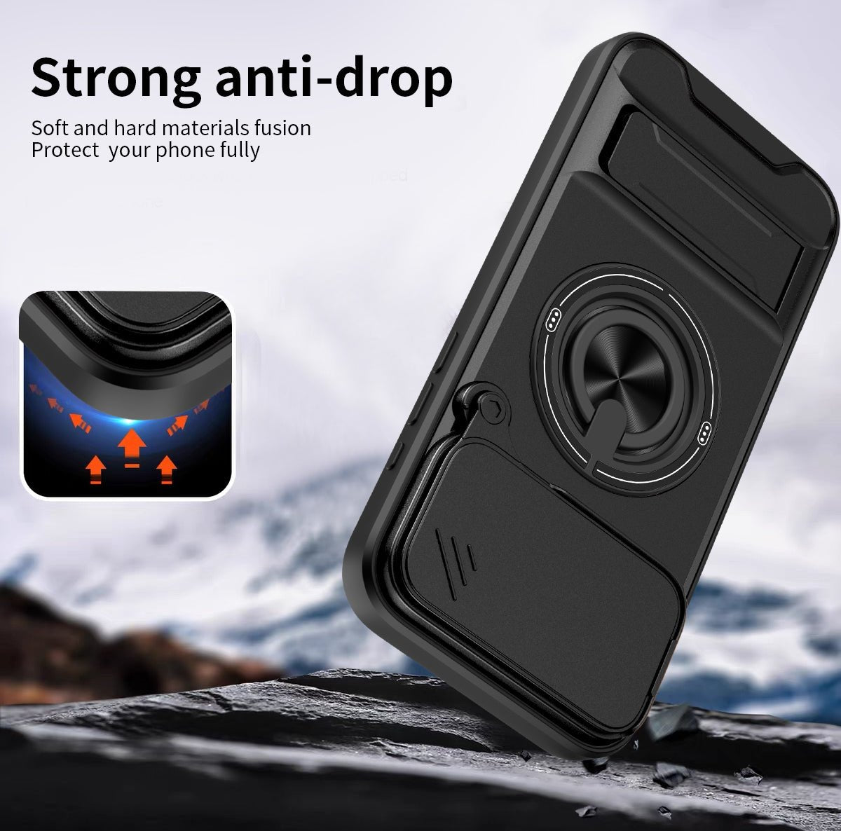 LENOK iPhone 17 Pro Max case – rugged back panel with magnetic ring grip and camera slider