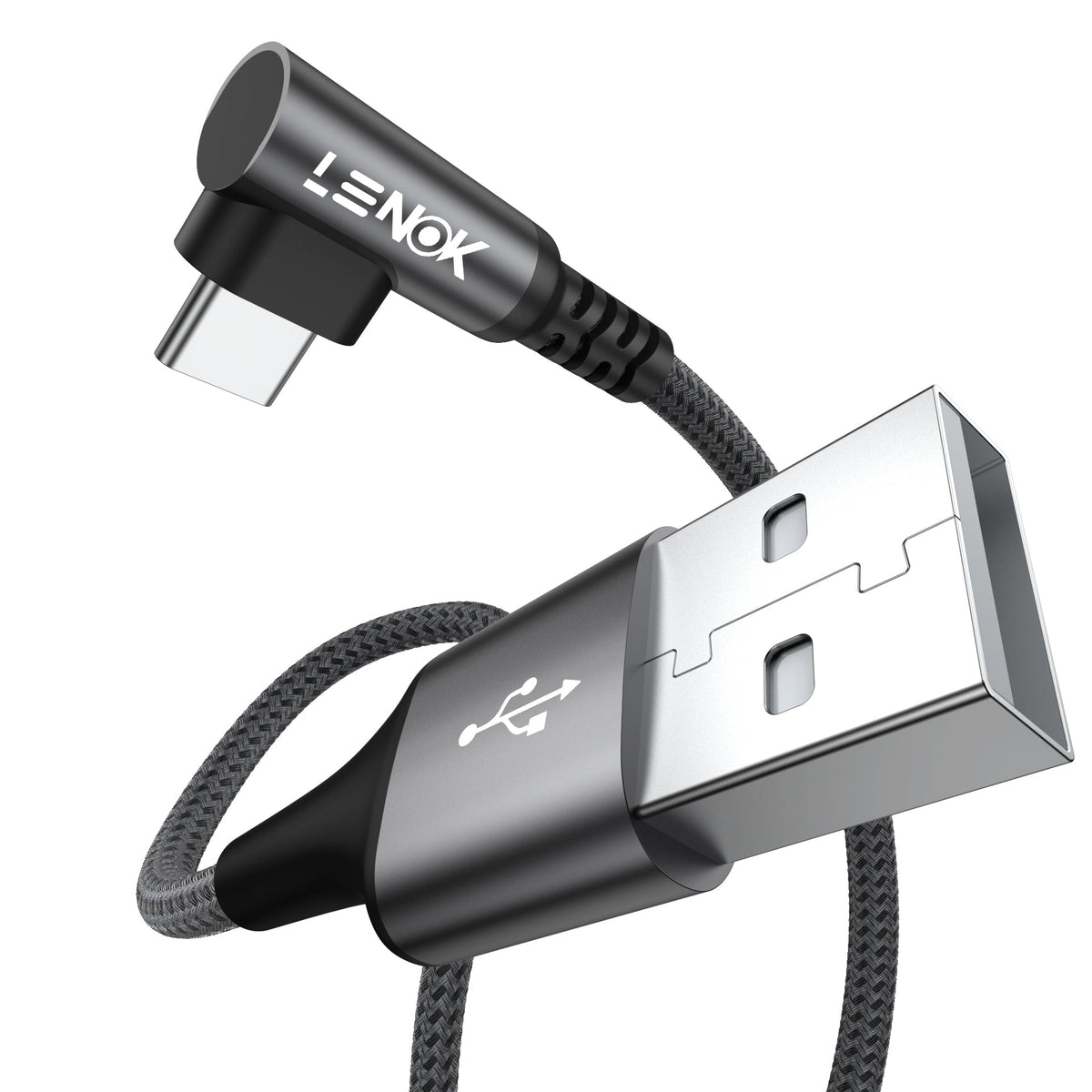 LENOK Right-Angle USB-C Cable 2M – 90°, 15W Fast Charging, Braided - LENOK