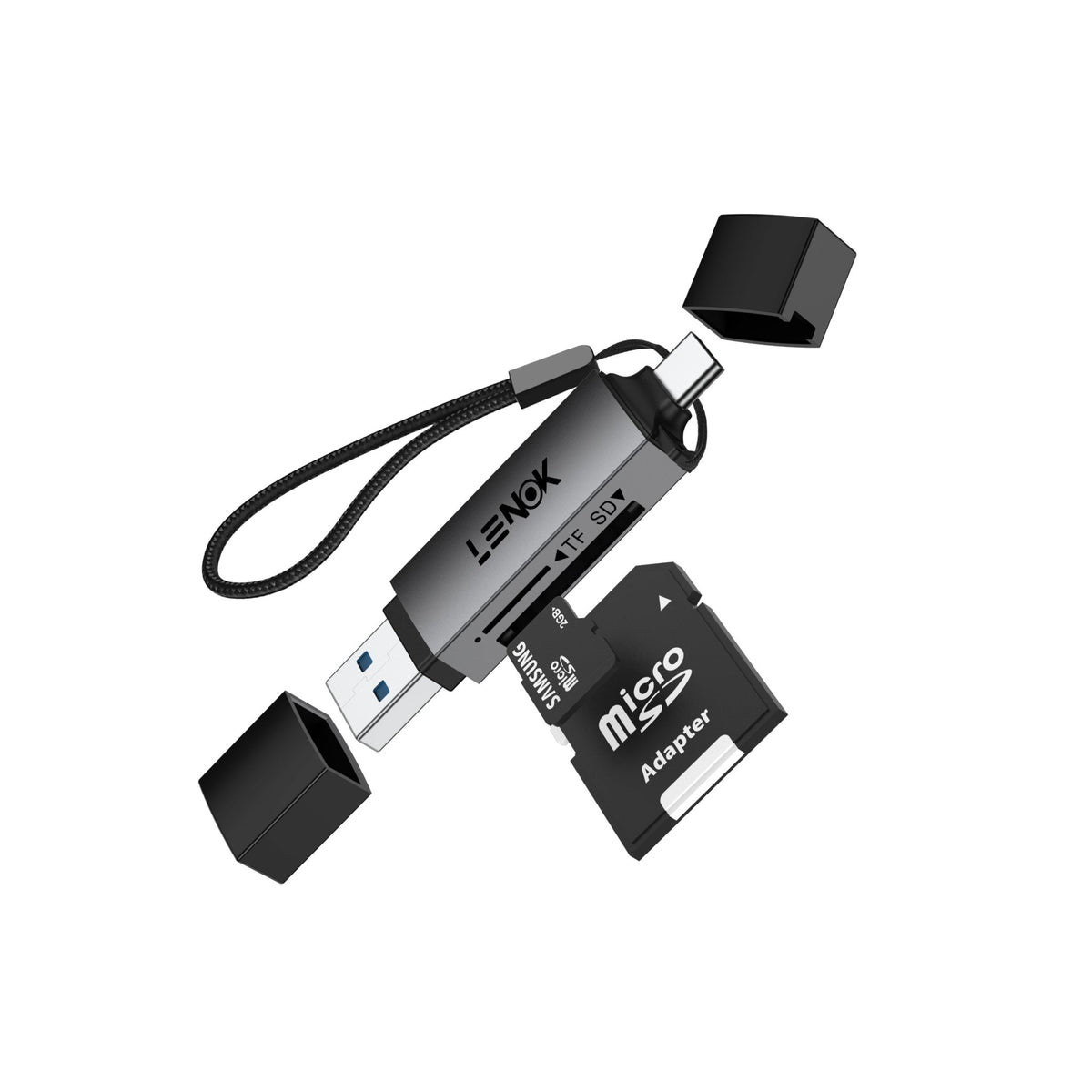 LENOK SD Card Reader USB-C & USB 3.0 – Dual Slot, 5Gbps, Aluminium OTG - LENOK