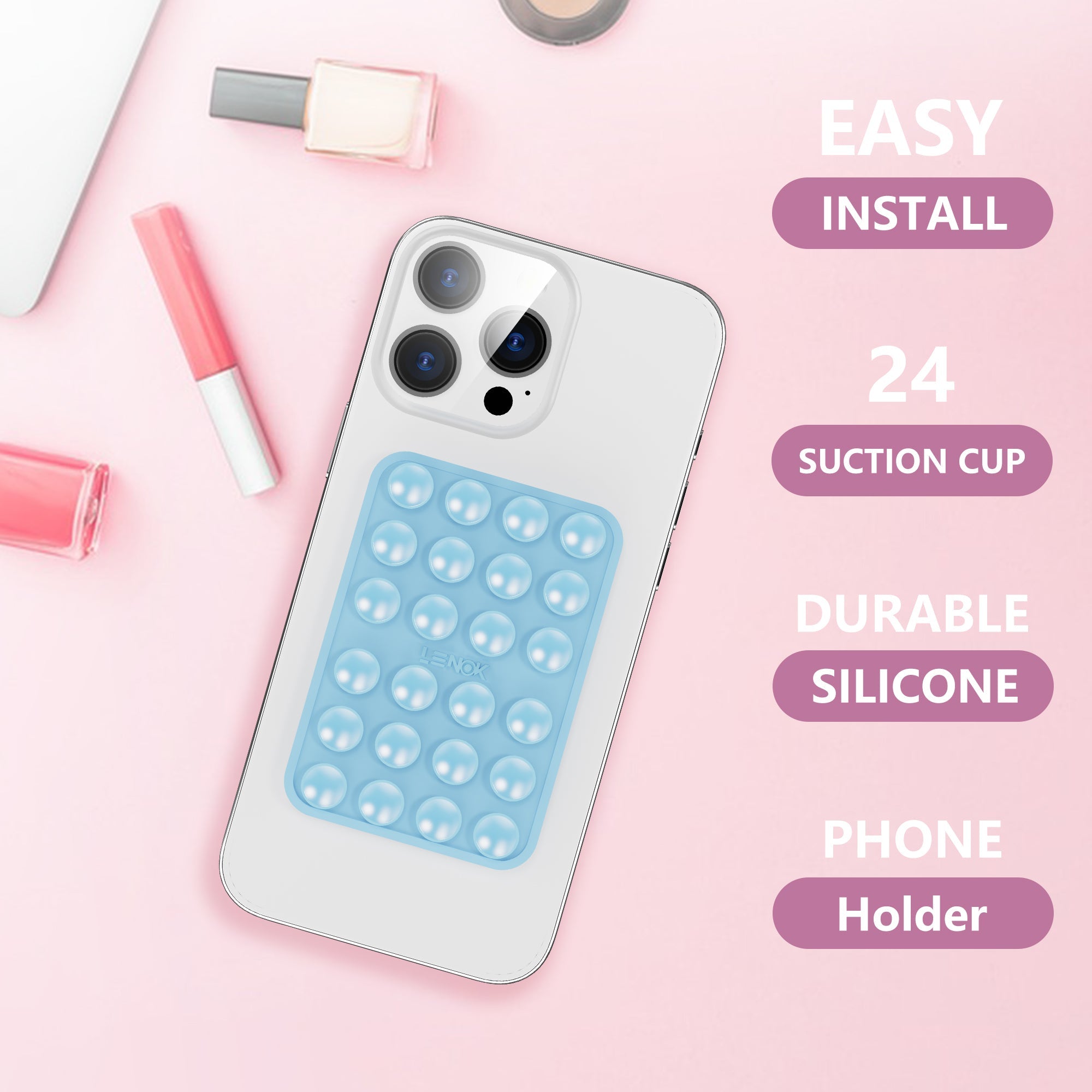 LENOK Silicone Suction Phone Case with Detachable Mount – Double - Sided Grip for Hands - Free Selfies & Videos, Durable for iPhone & Android - LENOK