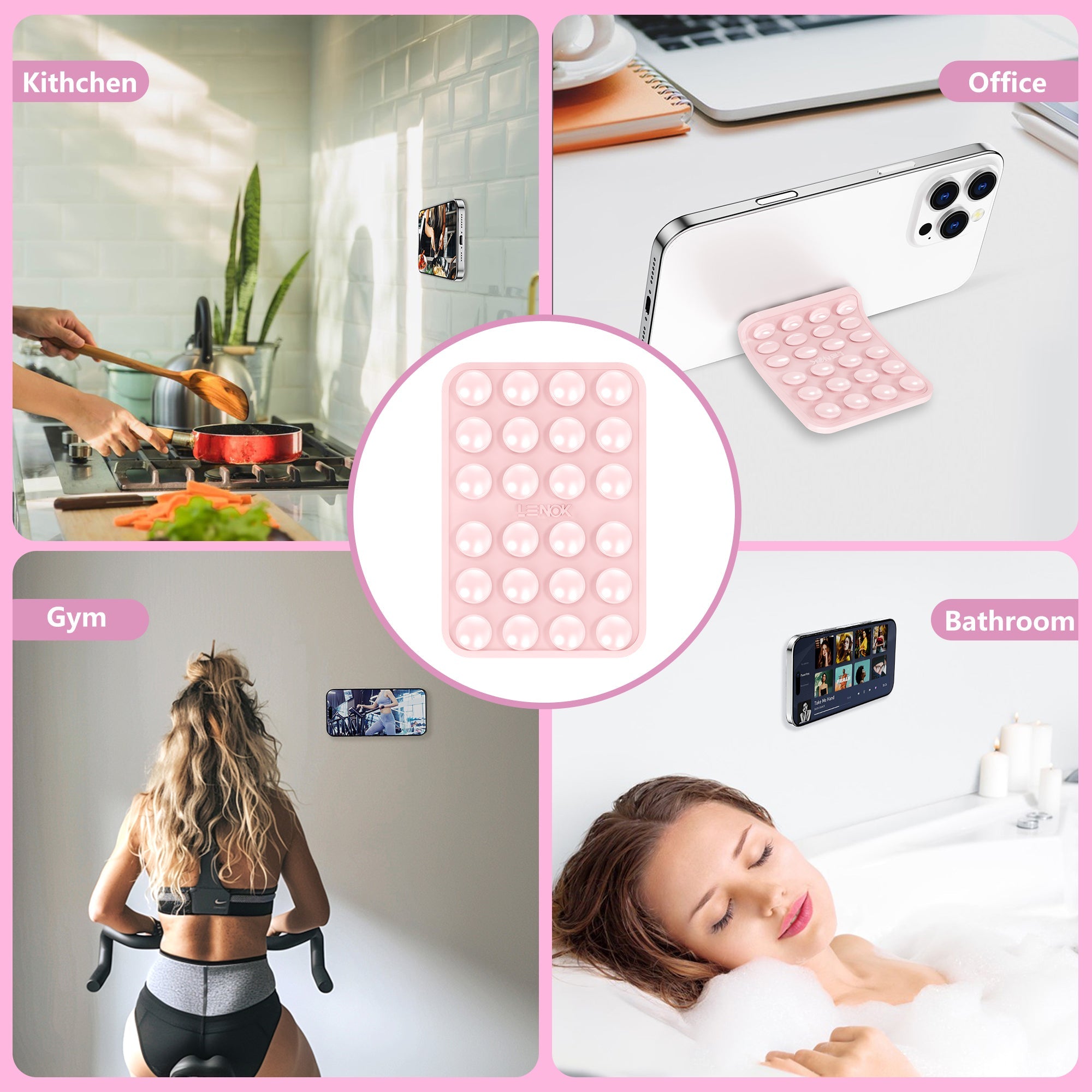 LENOK Silicone Suction Phone Case with Detachable Mount – Double - Sided Grip for Hands - Free Selfies & Videos, Durable for iPhone & Android - LENOK