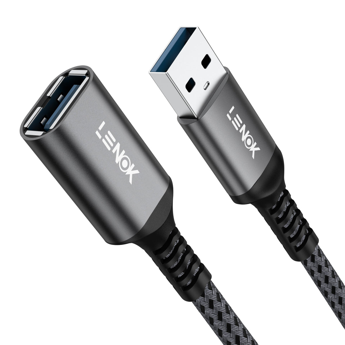 LENOK USB 3.0 Extension Cable 2M – Braided, Nickel-Plated, 5Gbps - LENOK