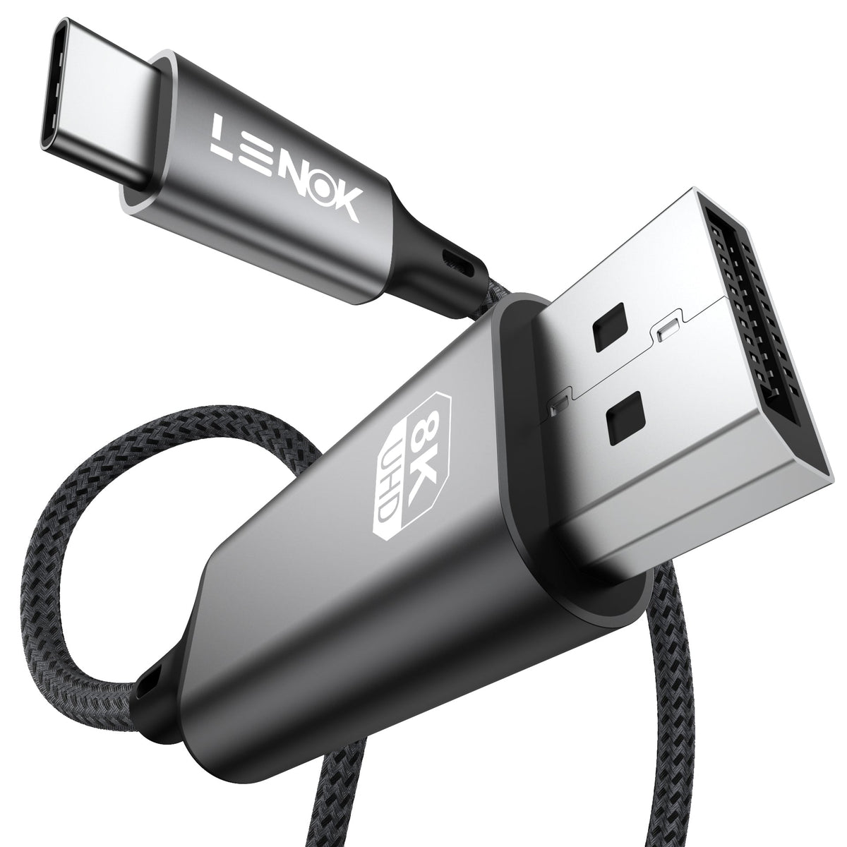 LENOK USB-C to DisplayPort Cable 2m – 8K@60Hz, 4K@120Hz, Braided, Thunderbolt 3/4/5 - LENOK