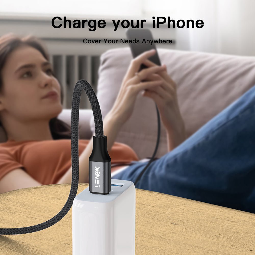 LENOK USB-C to Lightning Fast Charging Cable, Nylon Braided PD Cord for iPhone 14/13/12/11/X/8 - LENOK