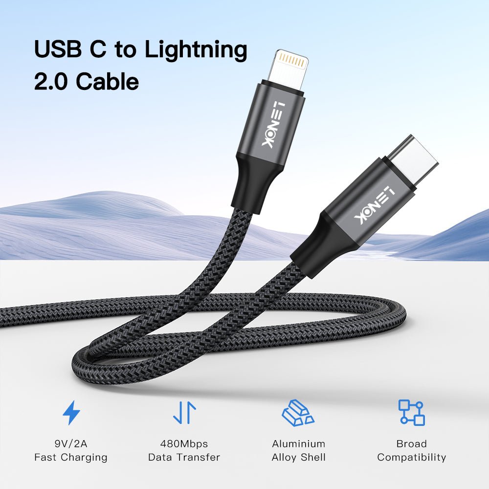 LENOK USB-C to Lightning Fast Charging Cable, Nylon Braided PD Cord for iPhone 14/13/12/11/X/8 - LENOK