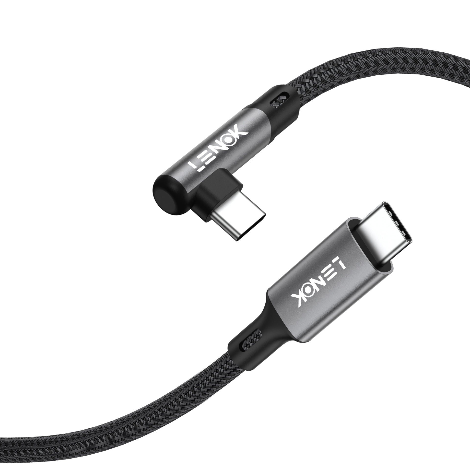 LENOK 60W USB-C to USB-C Right Angle Cable, Nylon Braided for iPhone 17 Pro Max, iPad, MacBook - LENOK