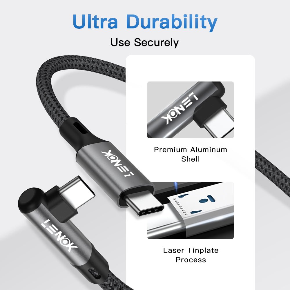 LENOK 60W USB-C to USB-C Right Angle Cable, Nylon Braided for iPhone 17 Pro Max, iPad, MacBook - LENOK