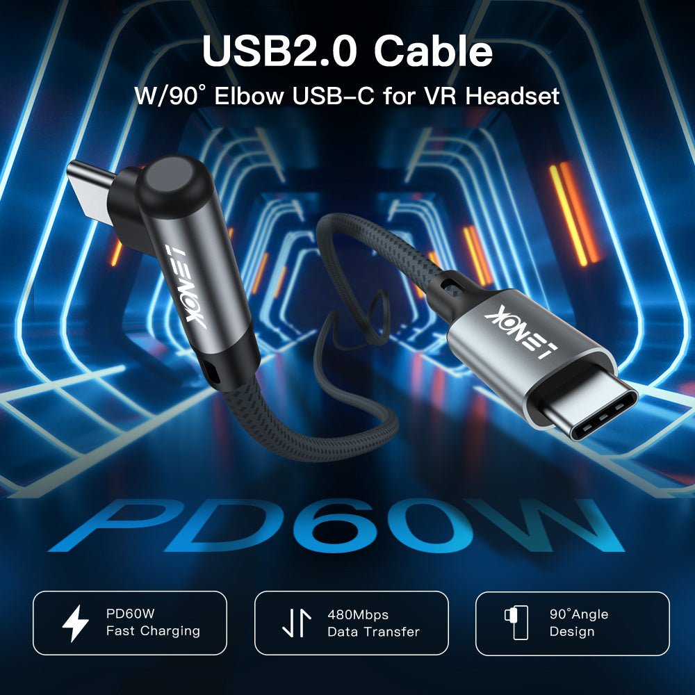 LENOK 60W USB-C to USB-C Right Angle Cable, Nylon Braided for iPhone 17 Pro Max, iPad, MacBook - LENOK