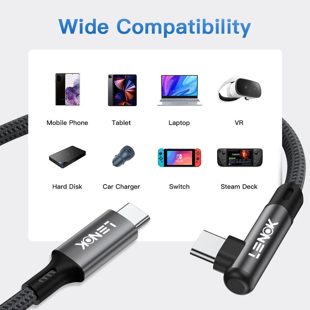 LENOK 60W USB-C to USB-C Right Angle Cable, Nylon Braided for iPhone 17 Pro Max, iPad, MacBook - LENOK