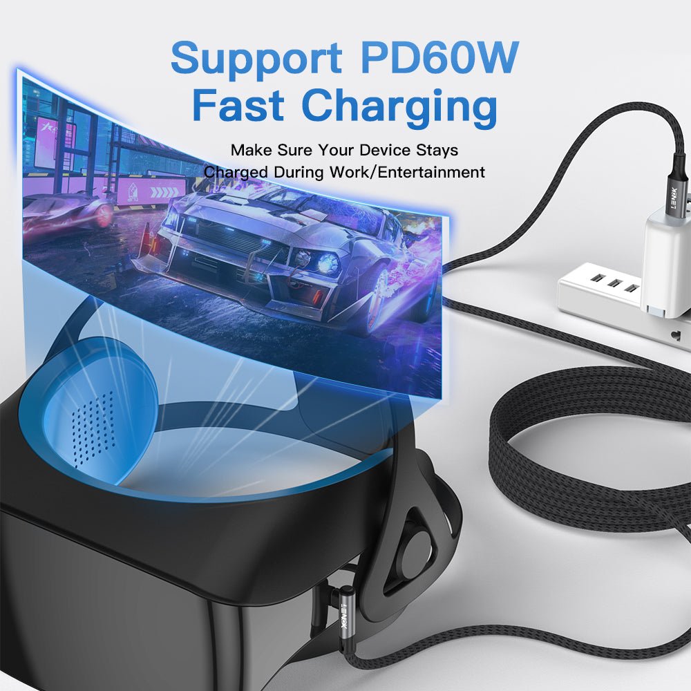 LENOK 60W USB-C to USB-C Right Angle Cable, Nylon Braided for iPhone 17 Pro Max, iPad, MacBook - LENOK