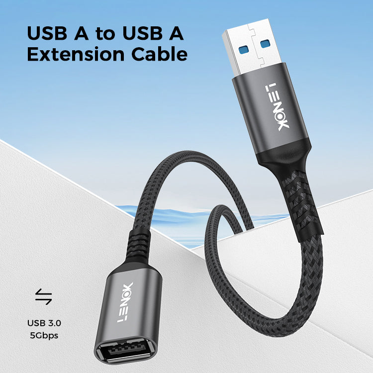 LENOK USB A to USB A extension cable – USB 3.0 5Gbps braided nylon aluminium alloy connectors