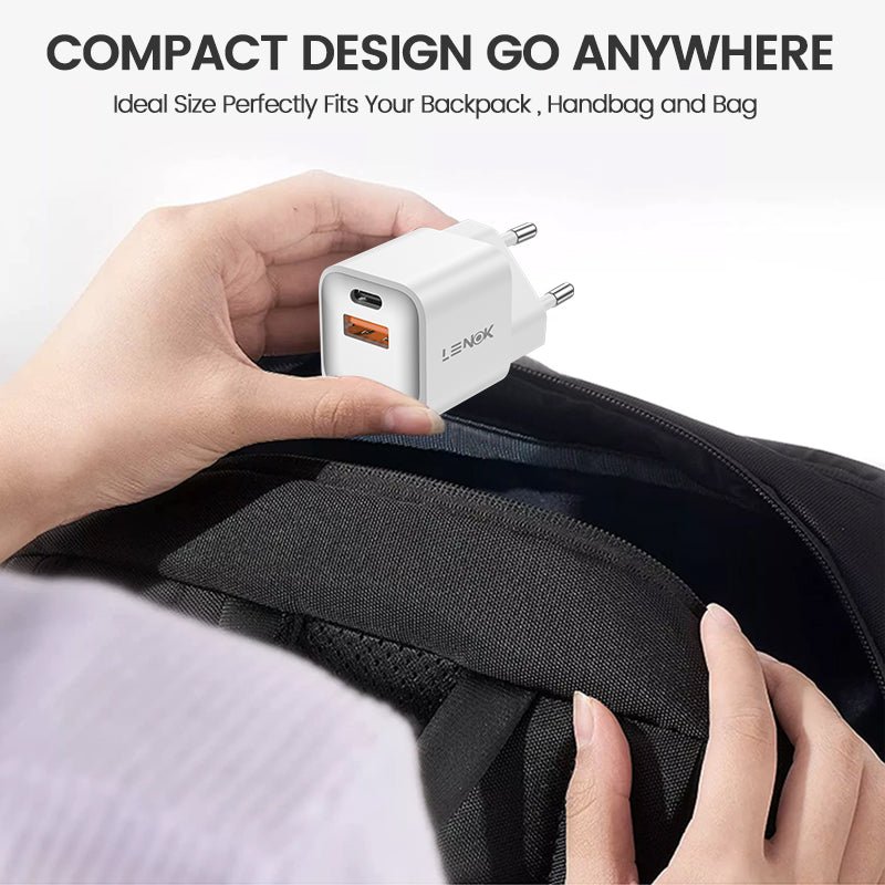 20W USB C Dual Port Fast Charger – QC+PD 3.0 Wall Adapter for iPhone & Android | LENOK - LENOK