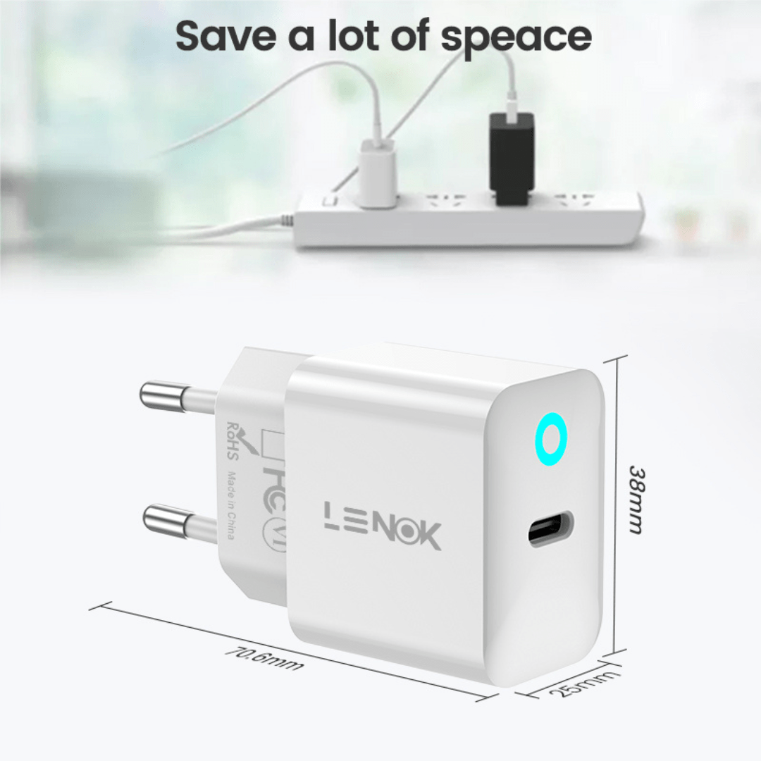 20W USB-C Fast Charger – Wall Charger for iPhone 15, 14, 13, Galaxy S23, iPad & More | LENOK - LENOK