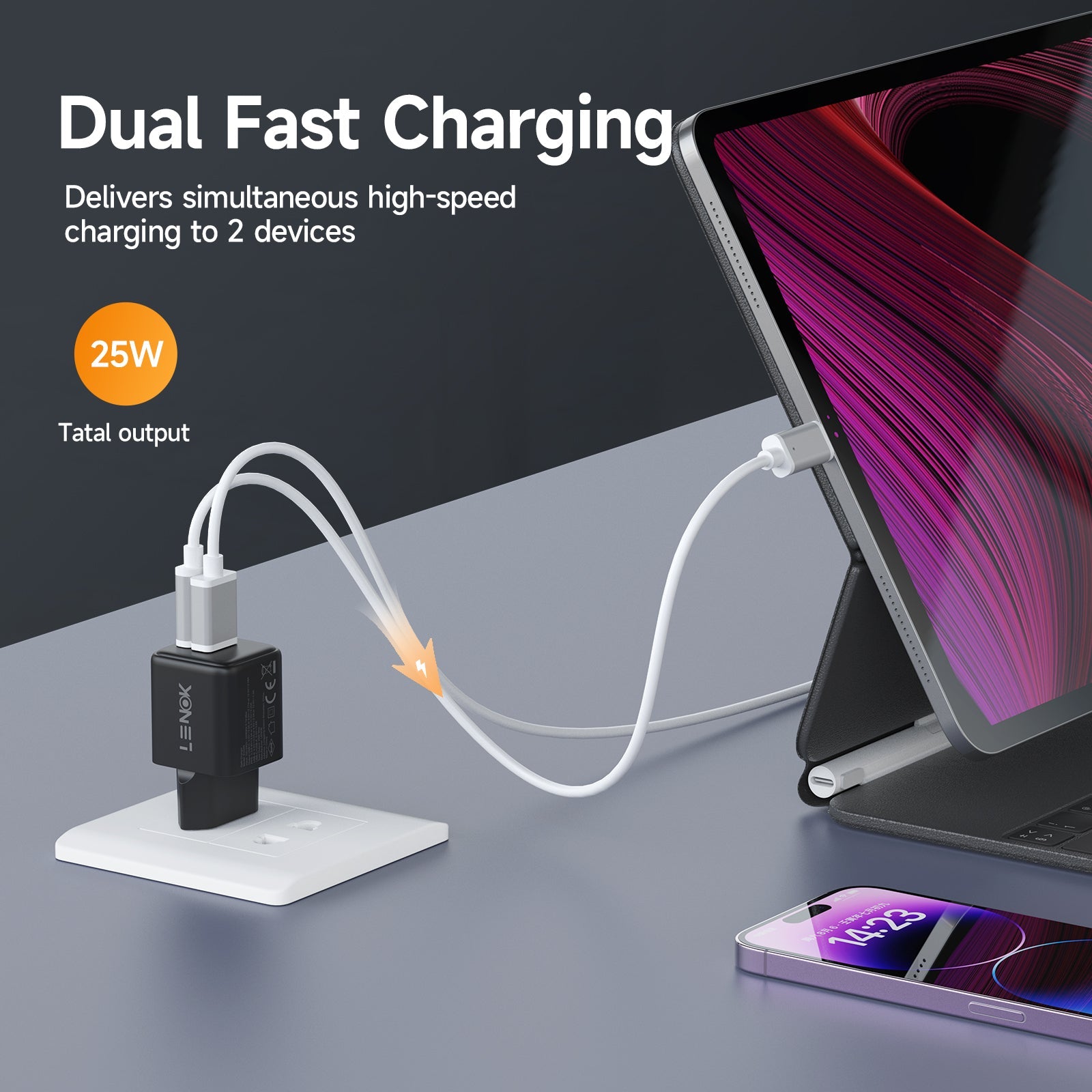 25W GaN Dual Port USB - C PD Super Fast Charger Block for Samsung, iPhone | LENOK - LENOK