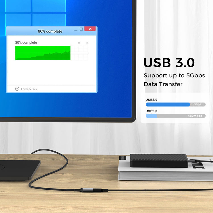 LENOK USB 3.0 extension cable 5Gbps data transfer speed – 10x faster than USB 2.0 480Mbps, external hard drive to desktop
