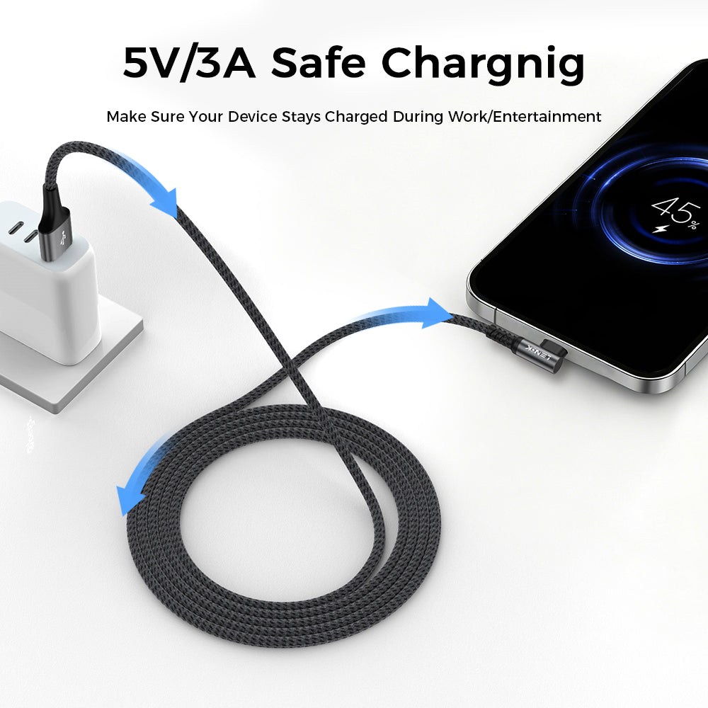 LENOK USB-C right-angle cable 5V 3A safe charging – keep your device charged during work and entertainment