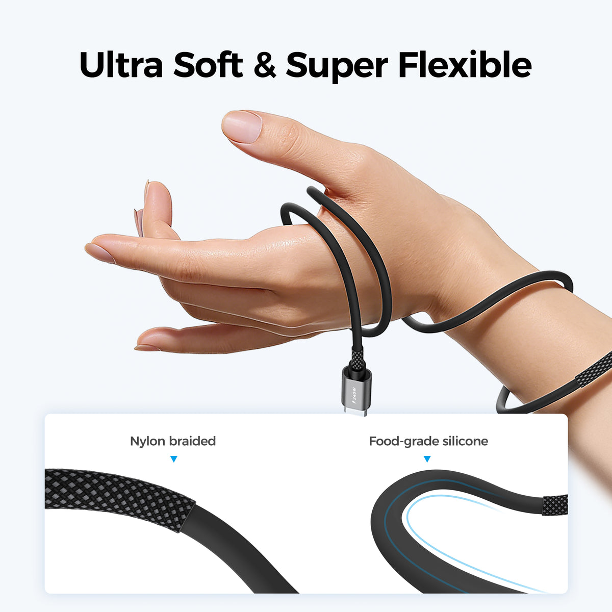 LENOK 240W USB-C to USB-C Fast Charging Cable – 2M, E-Marker, Braided