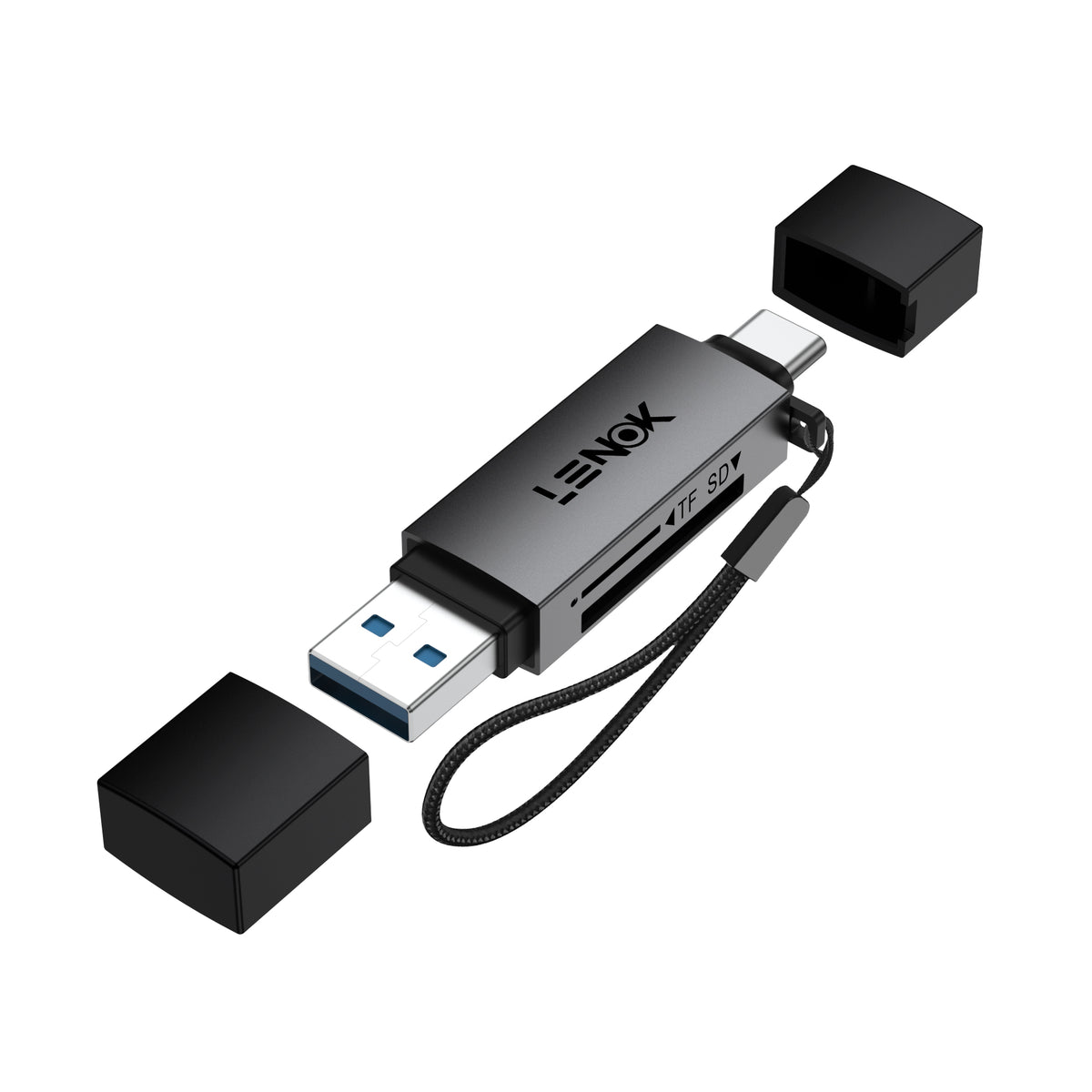 LENOK SD Card Reader USB-A and USB-C dual connector with SD adapter and Micro SD card – dual slot TF SD memory card reader