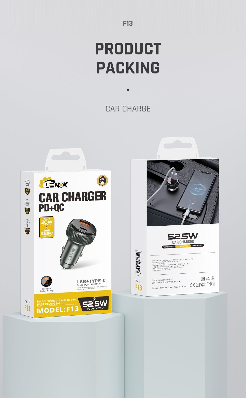 52.5W Dual USB Car Charger – 30W USB - C PD & 22.5W USB - A for iPhone, Samsung & More | LENOK - LENOK