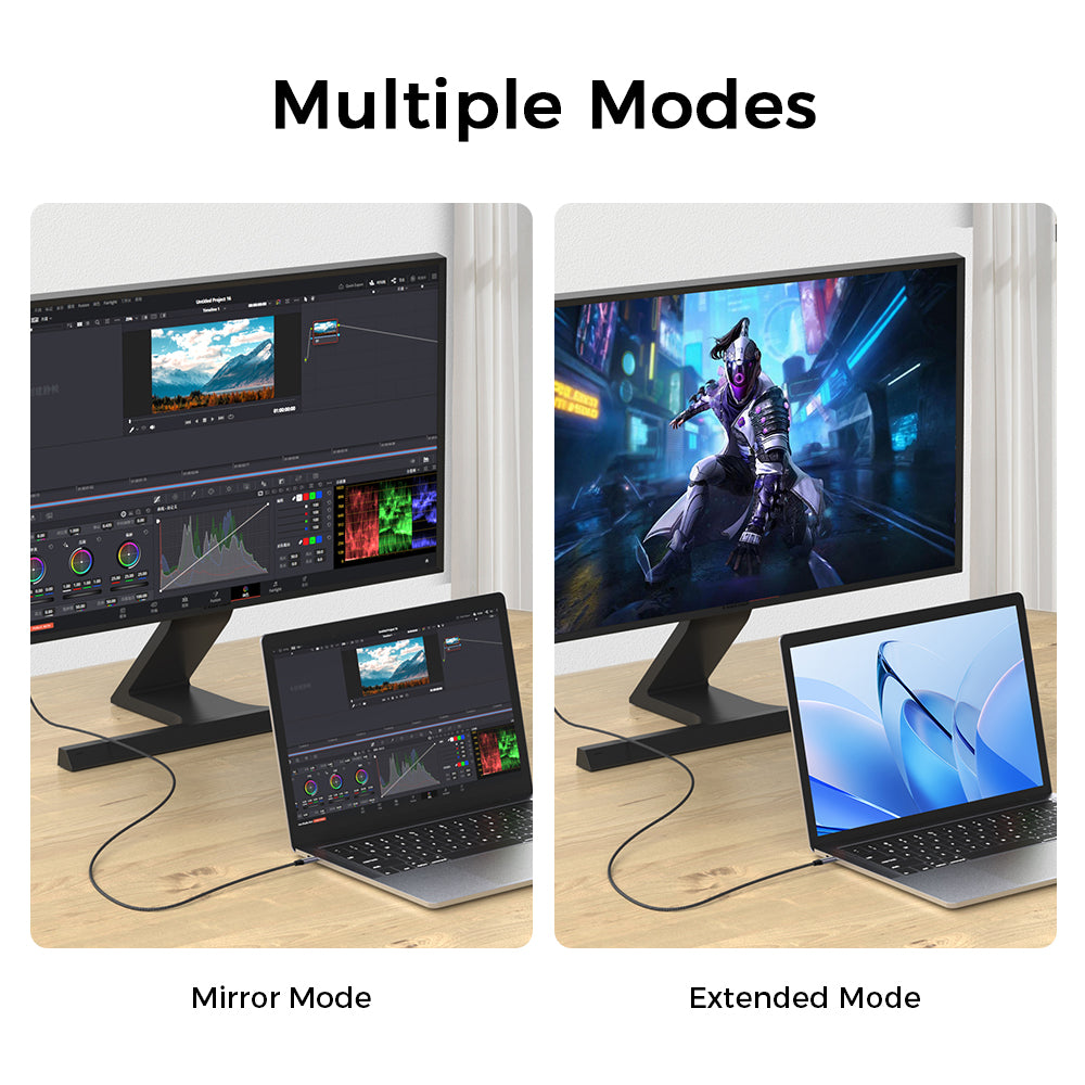 LENOK USB-C to DisplayPort cable multiple display modes – Mirror Mode for video editing and Extended Mode for gaming on external monitor