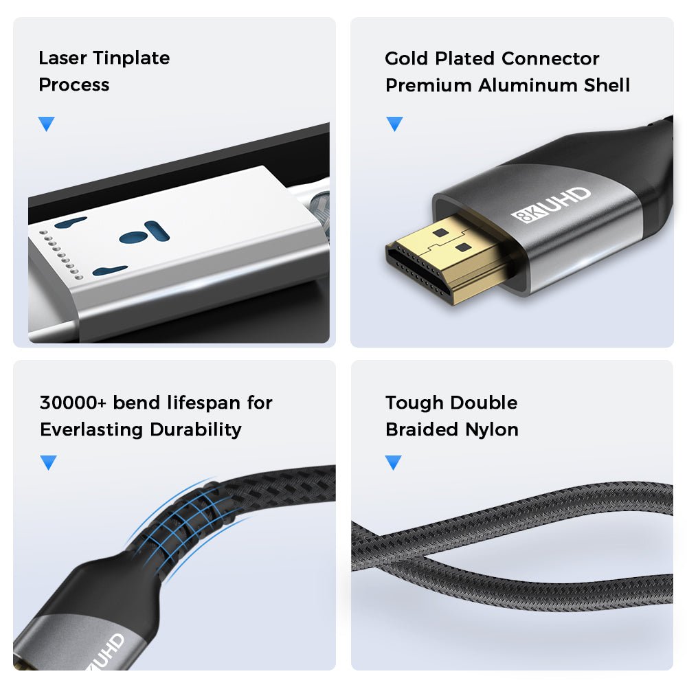 8K HDMI 2.1 Cable 48Gbps Ultra High Speed, Braided 8K@60 4K@120 HDR eARC for PS5 & 4K/8K TV - LENOK