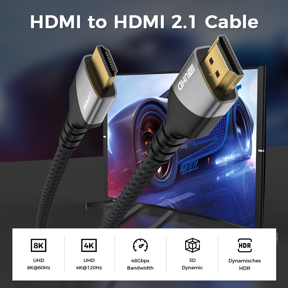 8K HDMI 2.1 Cable 48Gbps Ultra High Speed, Braided 8K@60 4K@120 HDR eARC for PS5 & 4K/8K TV - LENOK