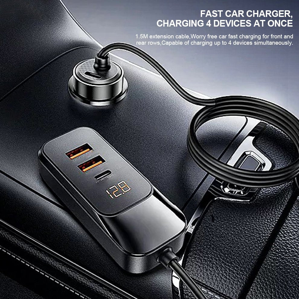 LENOK 120W USB - C Car Charger, 4 - Port Fast Charger with 1.5m Cable, Compatible with iPhone & Samsung - LENOK