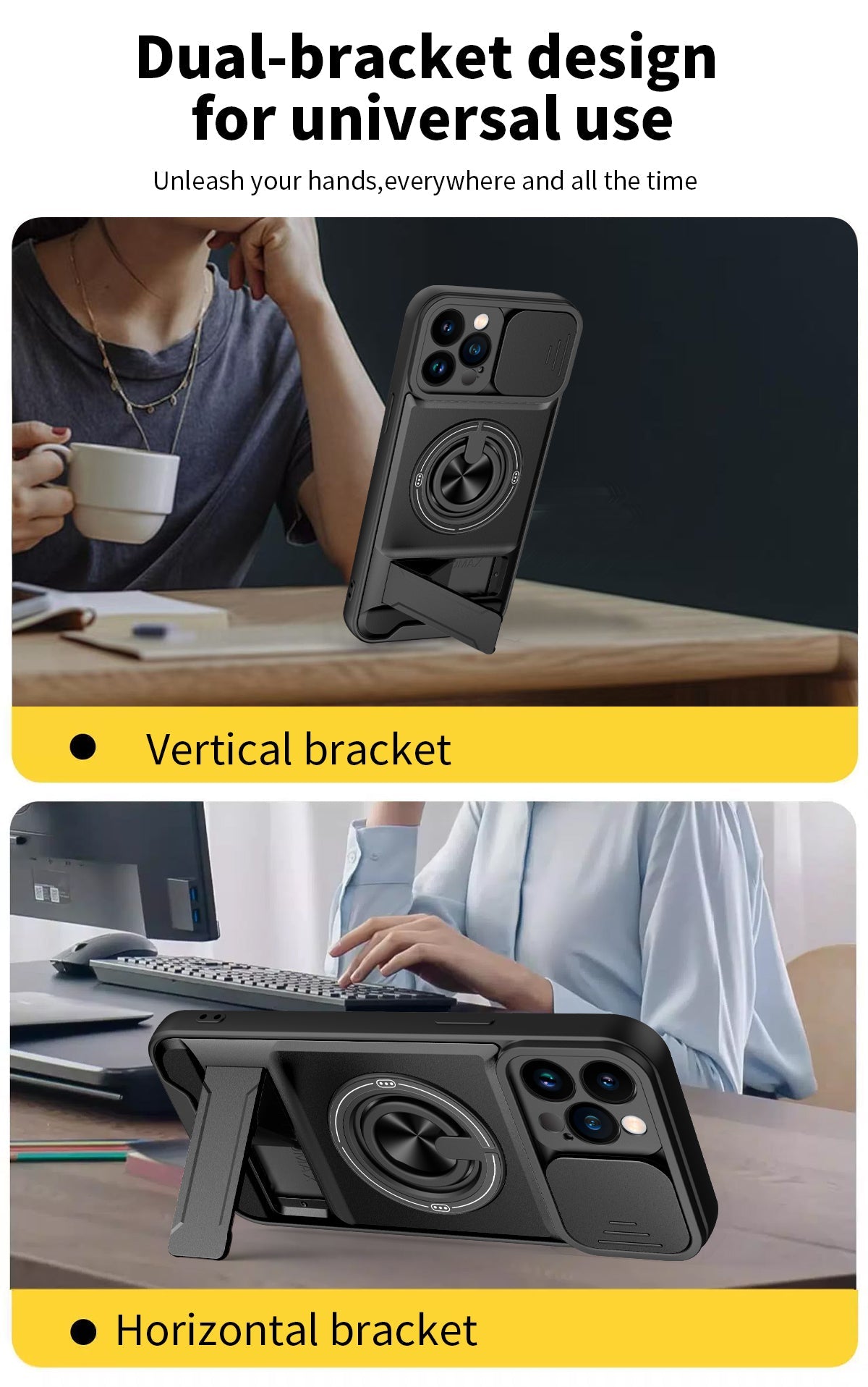 LENOK iPhone 12 Pro Max MagSafe case – dual-bracket design, vertical and horizontal kickstand positions for hands-free use
