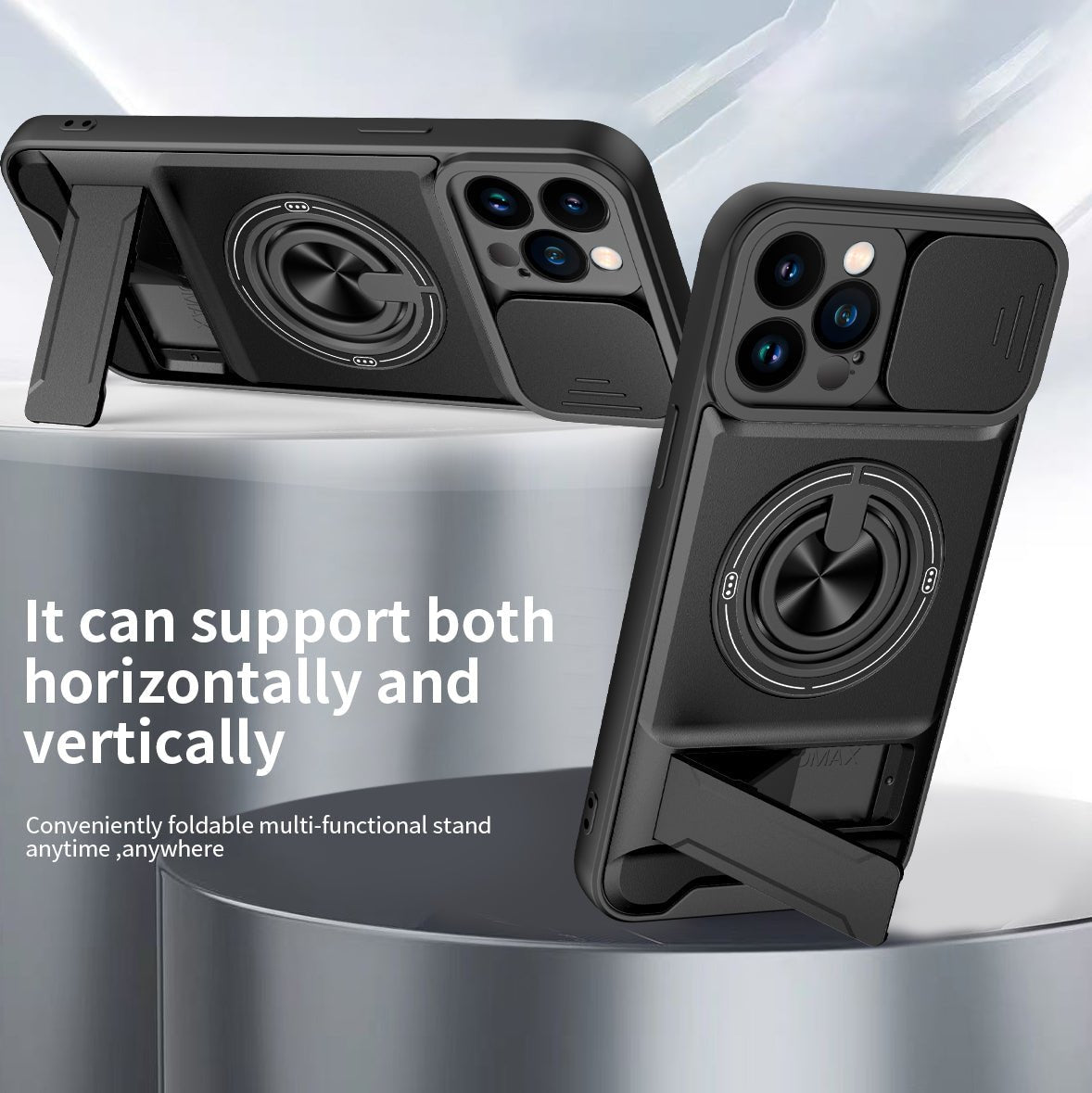LENOK iPhone 12 Pro Max MagSafe case – conveniently foldable kickstand supporting both horizontal and vertical positions
