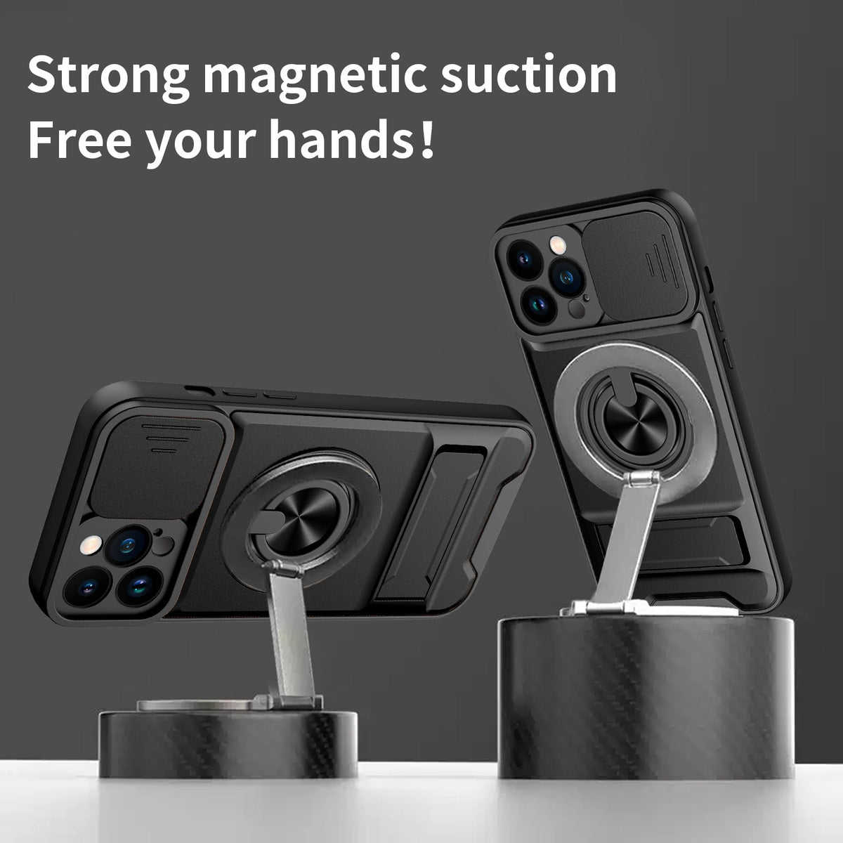 LENOK iPhone 12 Pro Max MagSafe case – strong magnetic suction, foldable kickstand, horizontal and vertical desk stand positions
