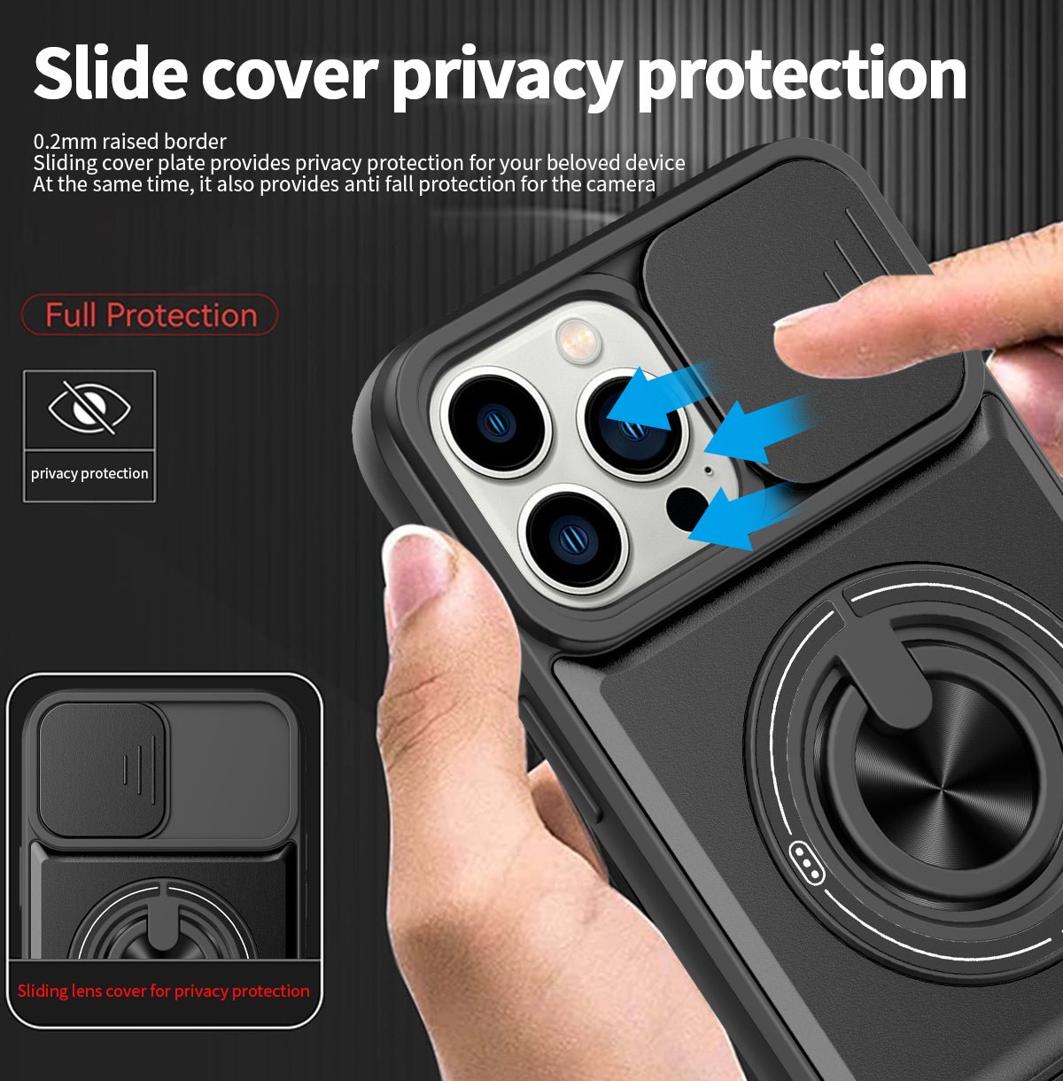 LENOK iPhone 13 Pro Max MagSafe case – slide cover privacy protection, 0.2mm raised border, full lens coverage

