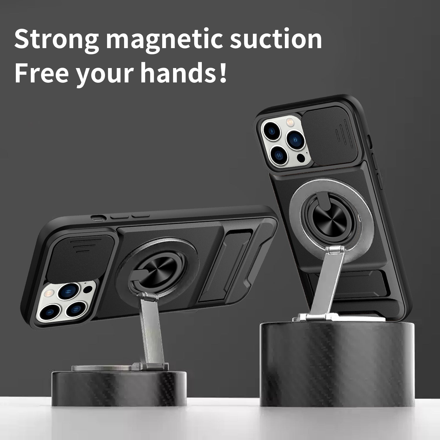 LENOK iPhone 13 Pro Max MagSafe case – strong magnetic suction, foldable kickstand, horizontal and vertical desk stand positions
