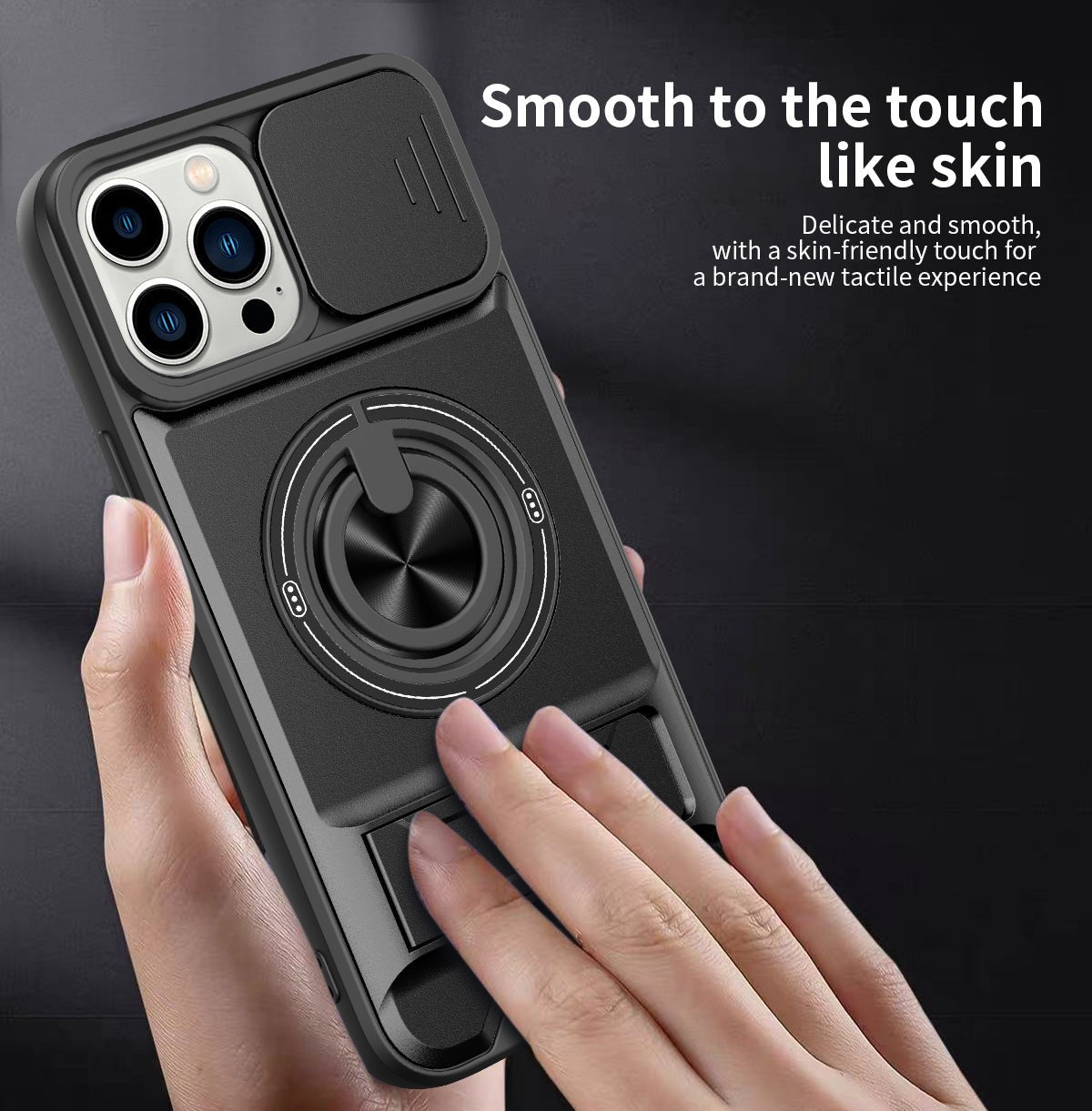 LENOK iPhone 13 Pro Max MagSafe case – smooth skin-friendly finish, delicate touch, ring grip and camera slider
