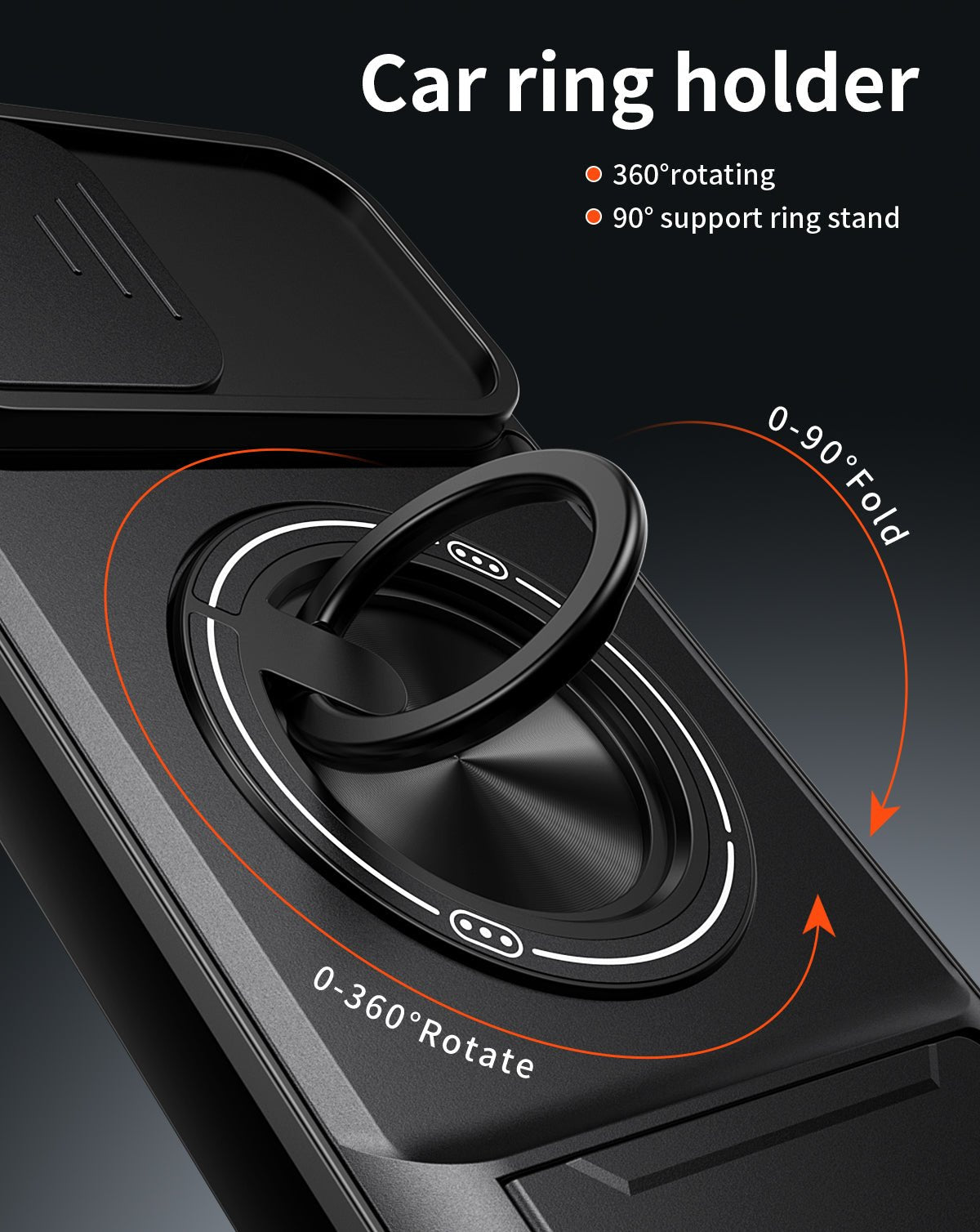 LENOK iPhone 14 Pro Max MagSafe case – 360° rotating car ring holder with 90° support ring stand
