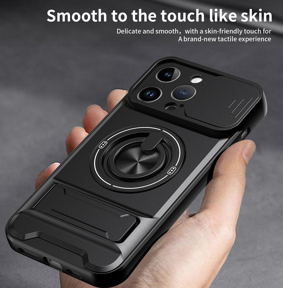 LENOK iPhone 14 Pro Max MagSafe case – smooth skin-friendly finish, delicate touch, ring grip and camera slider
