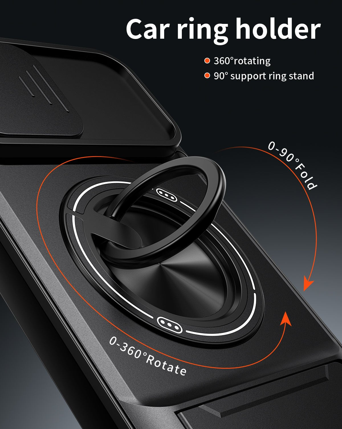 LENOK iPhone 15 Pro Max MagSafe case – 360° rotating car ring holder with 0–90° fold support ring stand
