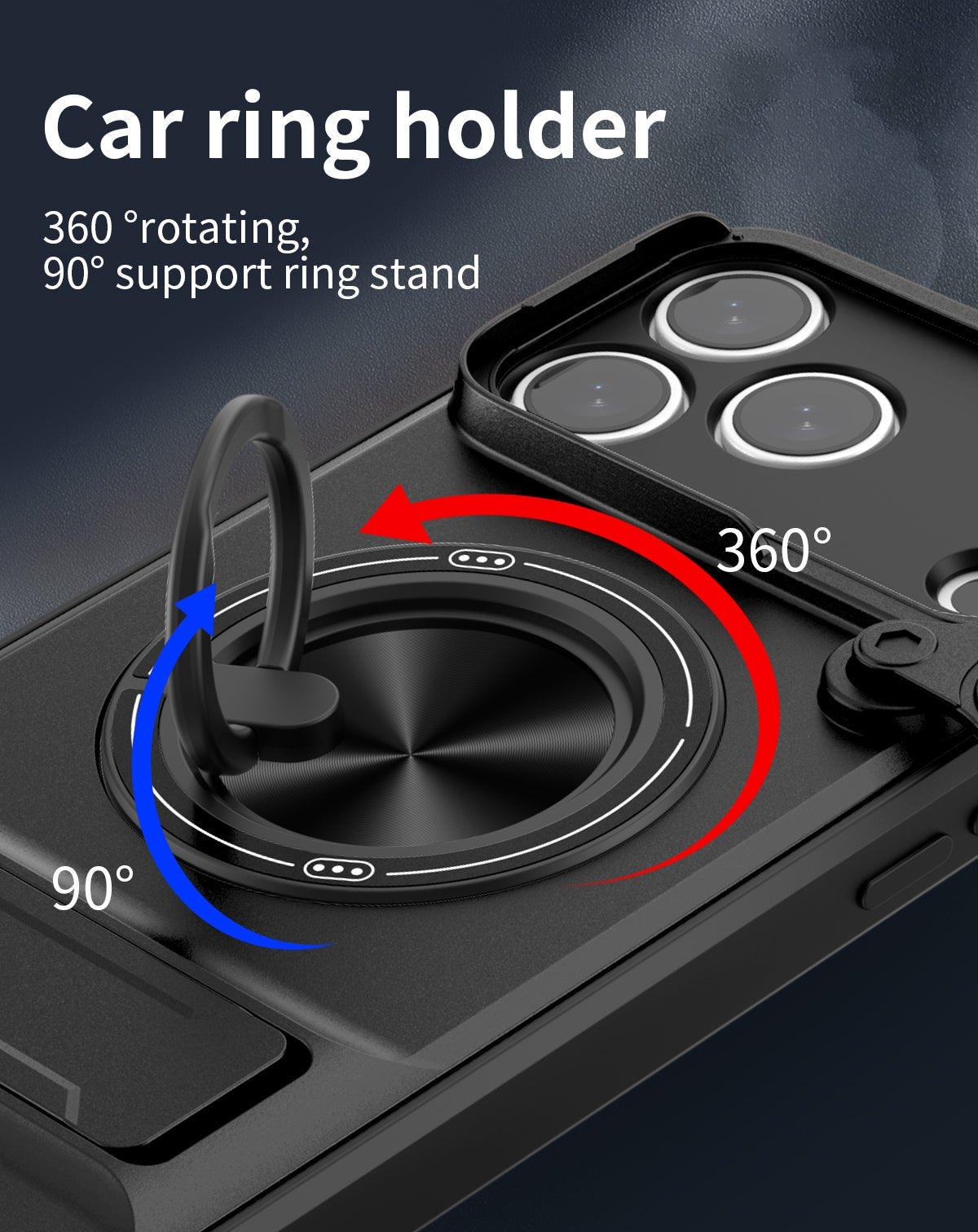 LENOK iPhone 17 Pro Max case – camera lens protection with sliding cover and 360° ring stand
