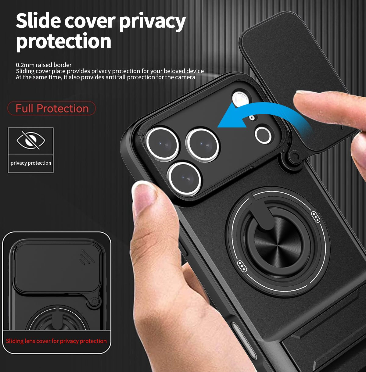 LENOK iPhone 17 Pro Max case – sliding camera cover for privacy protection, 0.2mm raised border, full lens protection
