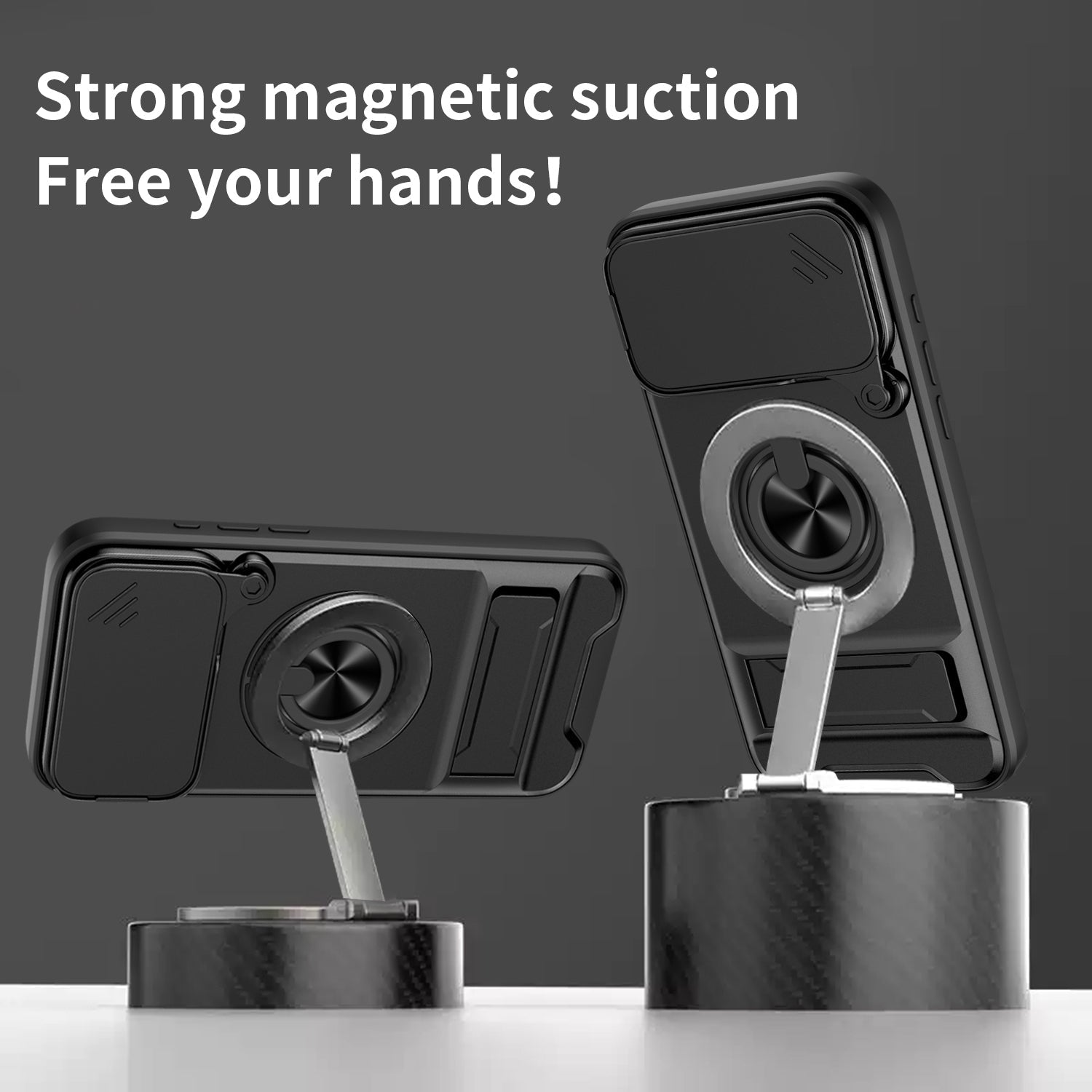 LENOK iPhone 17 Pro Max MagSafe case – strong magnetic suction on desk stand, supports horizontal and vertical positions

