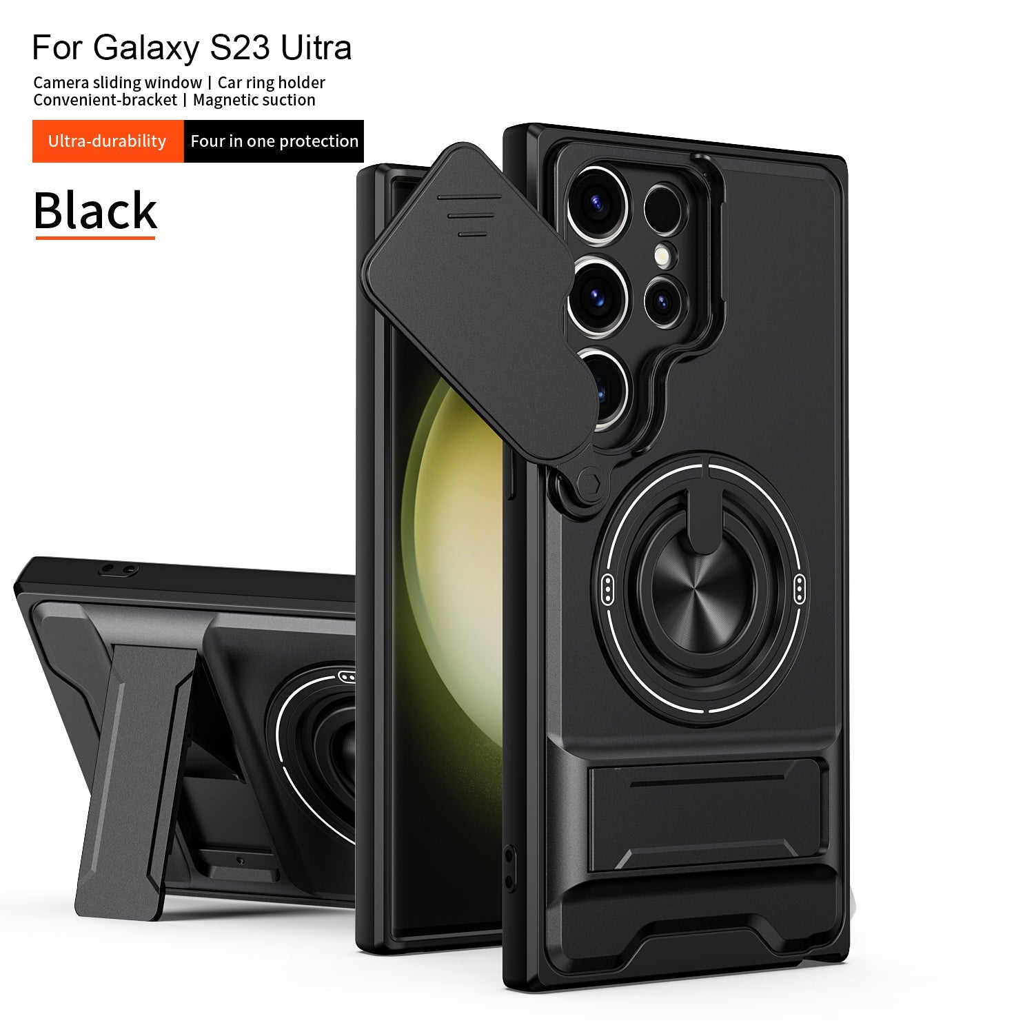 LENOK Military - Grade MagSafe Case for Samsung S 23 Ultra – Rugged Shockproof Armor, Camera Slider, 360° Ring Kickstand - LENOK