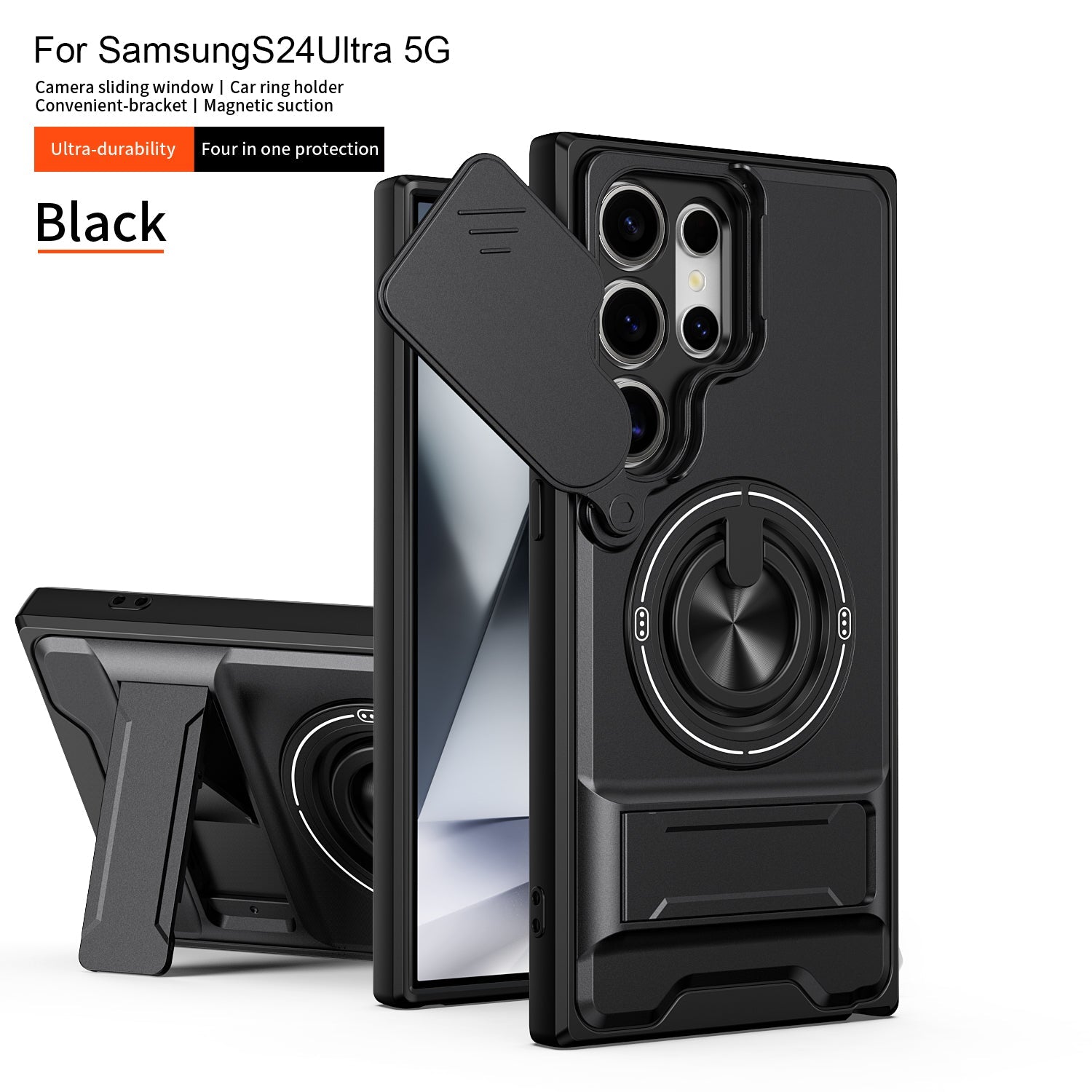 LENOK Military - Grade MagSafe Case for Samsung S 24 Ultra – Rugged Shockproof Armor, Camera Slider, 360° Ring Kickstand - LENOK